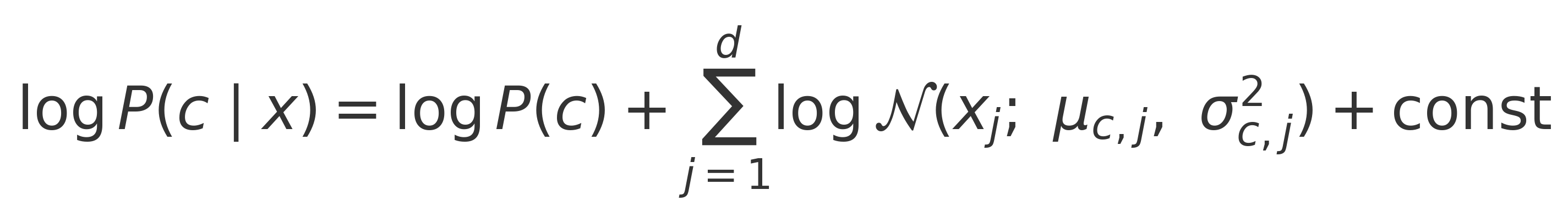 log P(c|x) = log P(c) + Σ log N(…)
