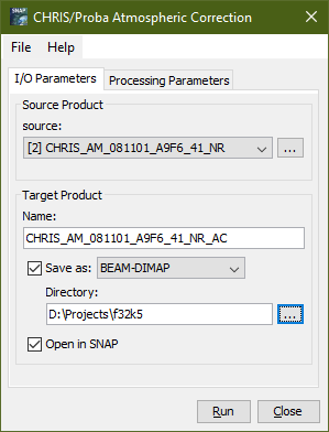 Atmospheric Correction Dialog